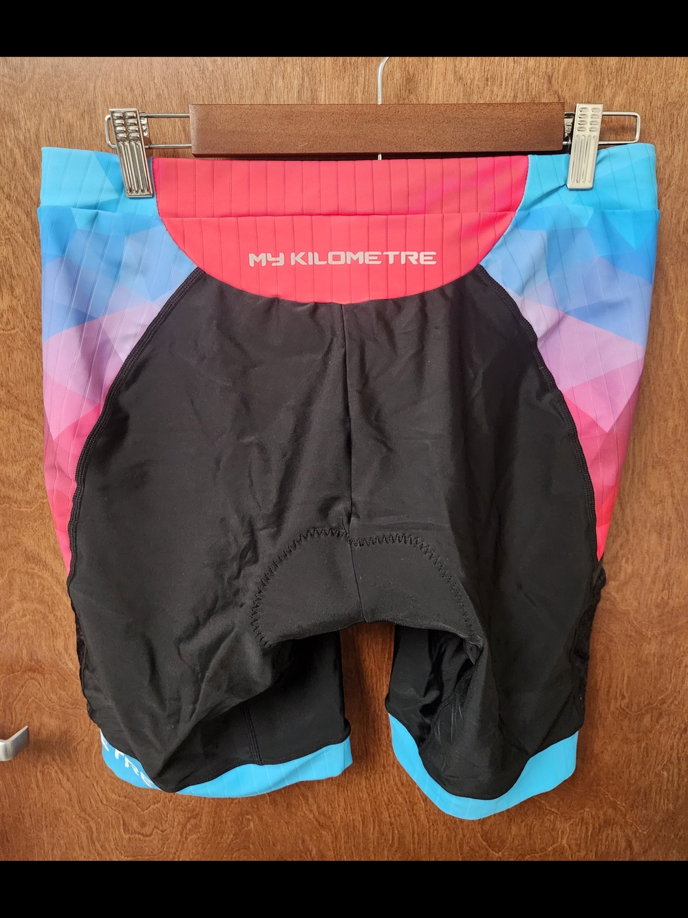 Women's Black Athletic Cycling Shorts with Blue & Pink Panels - Picture 2 of 7